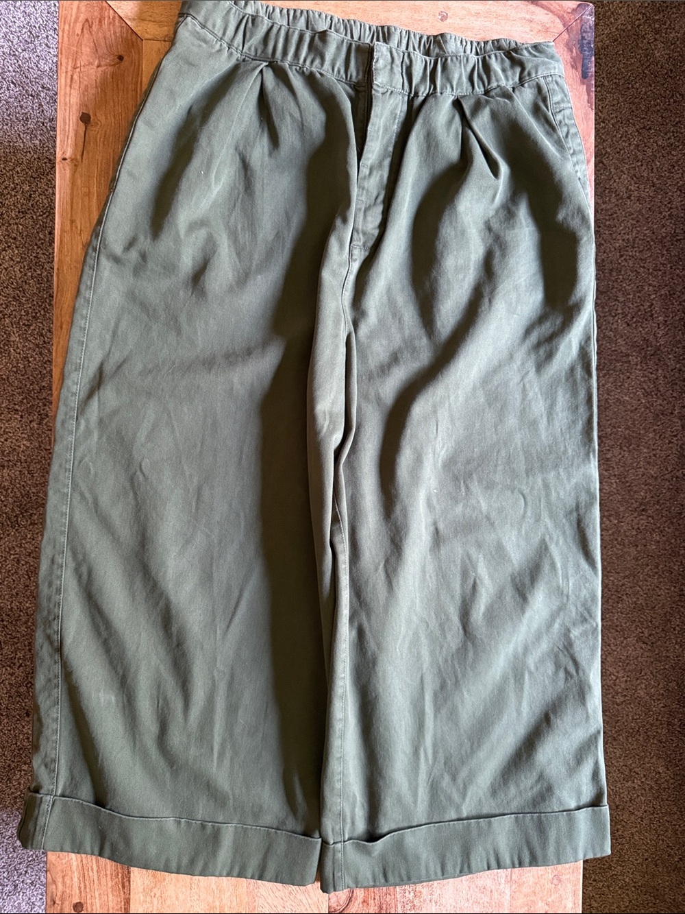 Free People Olive Green Cropped Wide-Leg Pants